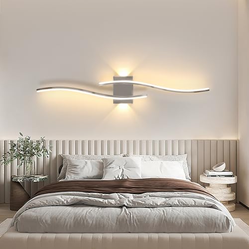 DELIPOP Wandlampe Innen LED, 27W 89CM Modern Up and Down Wandleuchte Silber, Warmweiß 3000K Dekorativ Wandbeleuchtung für Schlafzimmer Korridor Wohnzimmer Treppe von DELIPOP