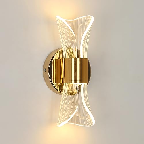 DELIPOP Wandleuchte LED Innen Modern, 12W Goldene Wandlampe Dimmbar mit 3 Lichtfarben, Kreative Wandleuchte aus Acryl für Wohnzimmer Schlafzimmer Korridor Treppen, 3000/4500/6500K von DELIPOP
