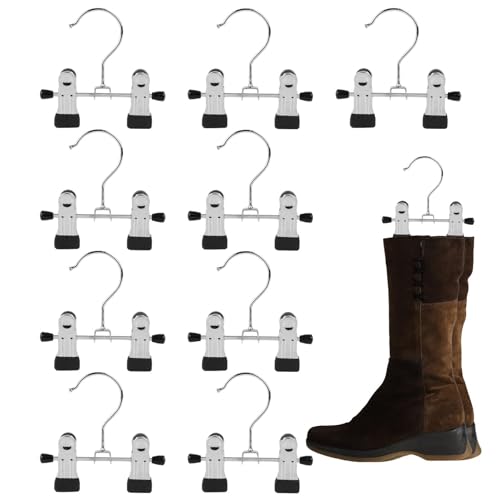 9 Stück Wäscheklammern Edelstahl Wäschehaken Stiefelbügel Doppelt Verstellbar Kleiderbügel Clip Hosenbügel Klemmbügel Sockenhalter Wäscheklammern für Stiefel Handtuch von DELITLS