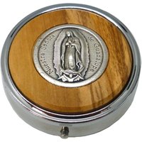 Rosenkranzkästchen Aus Metall Mit Einsatz Olivenholz Und Plakette Der Madonna Von Guadalupe von DELLARTEsrl