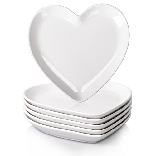 Delling Herz-Porzellan-Salatteller – weiße 18 cm Vorspeisen-Teller – kleine Keramik-Teller für Snacks, Pasta, Restaurant, Party und Küche, beste Wahl für Valentinstagsgeschenke, 6er-Set von DELLING