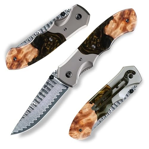 DELLINGER Klappmesser Hunter Resin Wood VG-10 Damaststahl - Harzholzgriff von DELLINGER