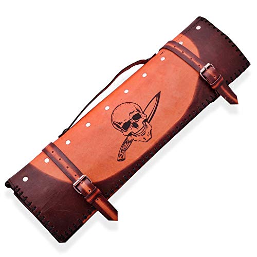 DELLINGER Skull Professionel Leder Messer Roll Chef Koch Bag Messer Tasche von DELLINGER