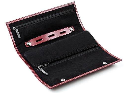 DELMON VARONE - Personalisierbare Schmuckrolle Cambridge Top Grain Leder rot, Reiseorganizer für Schmuck mit Druckknopfverschluss & Velourfutter, Schmucketui mit 3 Reißverschlussfächer & Ringhalter DELMON VARONE - Personalisierbare Schmuckrolle Cambridge Top Grain Leder rot, Reiseorganizer für Schmuck mit Druckknopfverschluss & Velourfutter, Schmucketui mit 3 Reißverschlussfächer & Ringhalter von DELMON VARONE - FINE LEATHERGOODS MADE IN GERMANY