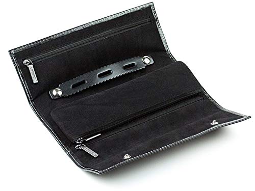 DELMON VARONE - Personalisierbare Schmuckrolle Cambridge Top Grain Leder schwarz, Schmucketui mit Druckknopfverschluss & Velourfutter, Reise Schmucktasche mit 3 Reißverschlussfächer & Ringhalter DELMON VARONE - Personalisierbare Schmuckrolle Cambridge Top Grain Leder schwarz, Schmucketui mit Druckknopfverschluss & Velourfutter, Reise Schmucktasche mit 3 Reißverschlussfächer & Ringhalter von DELMON VARONE - FINE LEATHERGOODS MADE IN GERMANY