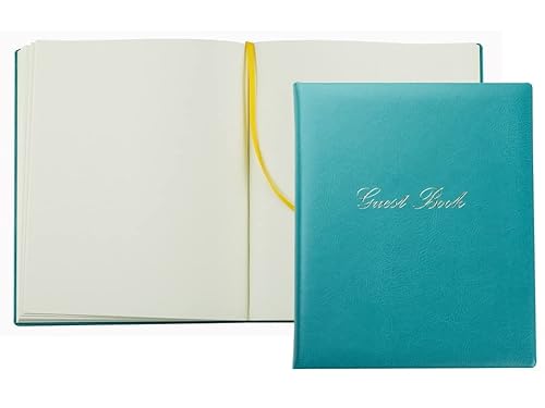 DELMON VARONE - Premium Gästebuch aus veganem Eco Kunstleder türkis - Blanco Buch Bücher Hochzeitsgästebuch mit Hardcover Einband und Merkband für Hochzeit, Taufe, Geburtstag, Geburt und Kommunion von DELMON VARONE - FINE LEATHERGOODS MADE IN GERMANY