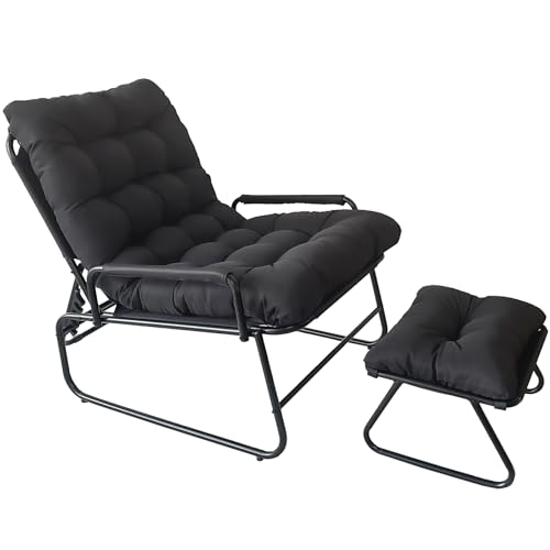 DELONGKE Lounge Sessel Outdoor,Relaxsessel Garten,Gartensessel Mit Liegefunktion, Mit Fußhocker Outdoor Lounge Sessel. (Grau mit Fußhocker) von DELONGKE