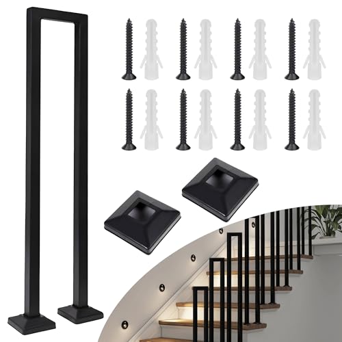 DELONGKE Treppengeländer Innen, U Förmiger Handlauf Geländer Treppe,Handlaufhalter, Stiegengeländer Nordic Modern Handlauf für Villen Balkone Flure Wohnungen (Vertikal-Schwarz, 90CM) von DELONGKE