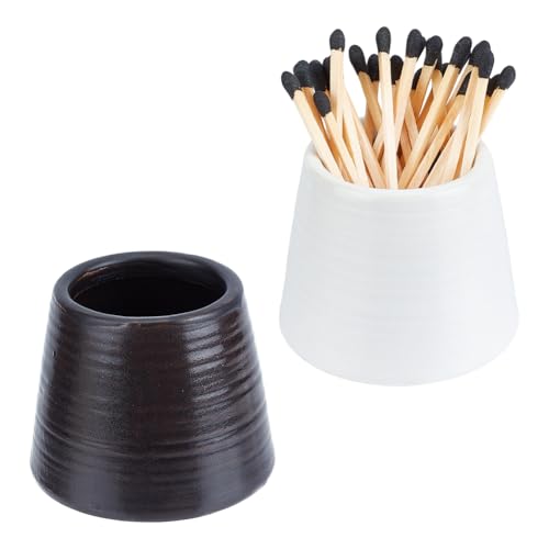 DELORIGIN 2 Packung Streichholzhalter Aus Keramik Weiß Schwarz Streichholzschachtel Streichholzhalter Topf Heimdeko Streichhölzer Behälter Für Kleine Gegenstände Glas Für Küche Und Bad von DELORIGIN
