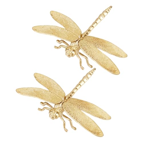 DELORIGIN 2 Stück Mini Libellen Skulptur Goldene Messing Insektenstatuen Ornament Tier Vintage Kleine Dekorfiguren Für DIY Handwerk Desktop Dekoration von DELORIGIN