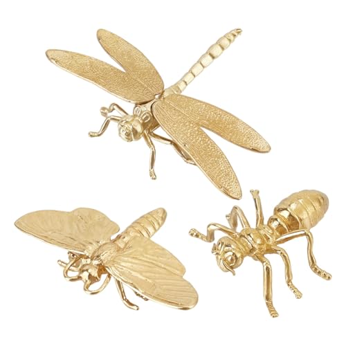 DELORIGIN 3 Stile Mini Libellen Skulptur Goldene Messing Insektenstatuen Ornament Ameisenmotte Vintage Kleine Dekofiguren Für Heimwerker Basteln Desktop Dekoration von DELORIGIN