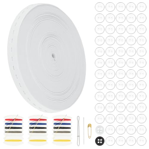 DELORIGIN 32.8 Yard Weiße Elastische Bandbänder Mit Knopflöchern 0.7 Zoll Breite Nähknopflöcher Stretchstreifen Mit 100 Teiligem Hosenbund Taillenspanner DELORIGIN 32.8 Yard Weiße Elastische Bandbänder Mit Knopflöchern 0.7 Zoll Breite Nähknopflöcher Stretchstreifen Mit 100 Teiligem Hosenbund Taillenspanner von DELORIGIN