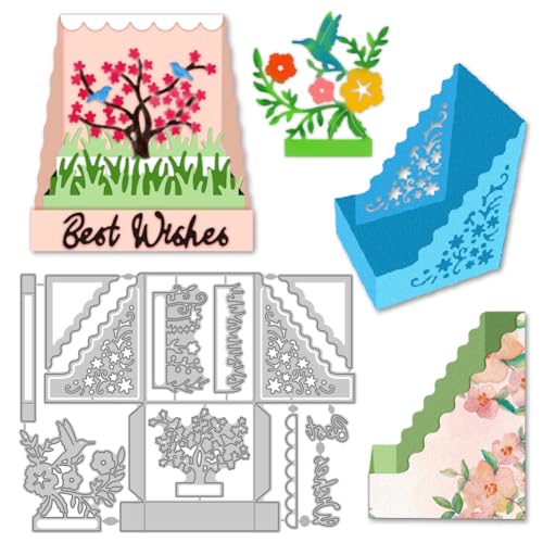 DELORIGIN 3D Stanzformen Für Displayboxen Zur Kartengestaltung Blumen Vögel Box Aus Kohlenstoffstahl Scrapbooking Schablonen Prägevorlage Für DIY Papierbastelbox von DELORIGIN