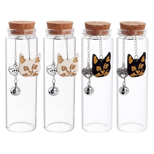 DELORIGIN 4 Stück Tierfell Gedenkglas 2 Stile Transparente Glas Leerflasche Mit Glocke Acryl Katzen Charm Herzförmige Plakette Flasche Für Asche Haare Haustiergeschenk von DELORIGIN