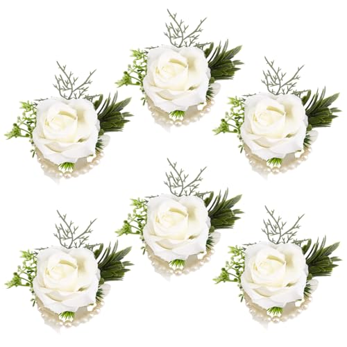 DELORIGIN 6 STÜCK Weiße Handgelenk Corsage Armbänder Hochzeits Rosen Handgelenk Mit Perle Handgefertigte Blumen Armbänder Für Frauen Brautjungfern Hochzeits Abschlussball Party Zeremonie Zubehör DELORIGIN 6 STÜCK Weiße Handgelenk Corsage Armbänder Hochzeits Rosen Handgelenk Mit Perle Handgefertigte Blumen Armbänder Für Frauen Brautjungfern Hochzeits Abschlussball Party Zeremonie Zubehör von DELORIGIN