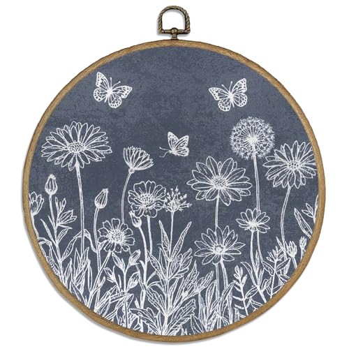 DELORIGIN Böhmisches Wildblumen Runde Leinwandbild Wanddekor 10" Kunstdruck Wanddeko Wandkunst Mit Blumen Boho Wanddekoration Hängende Wandbilder Für Zimmer Esszimmer Schlafzimmer Wohnzimmer Balkon von DELORIGIN