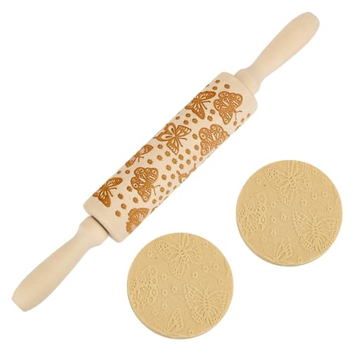 DELORIGIN Nudelholz Aus Holz Mit Schmetterlingsprägung 34cm Langes Nudelholz Mit Blumenmotiv Zum Backen von Keksen 3D Muster DIY Küchenwerkzeug Keks Fondant Teigzubehör DELORIGIN Nudelholz Aus Holz Mit Schmetterlingsprägung 34cm Langes Nudelholz Mit Blumenmotiv Zum Backen von Keksen 3D Muster DIY Küchenwerkzeug Keks Fondant Teigzubehör von DELORIGIN