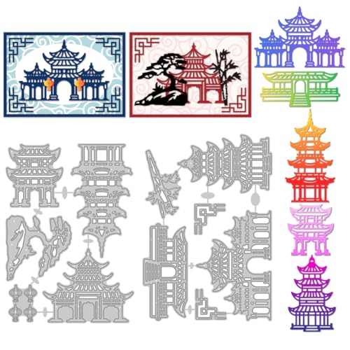 DELORIGIN Stanzformen Für Chinesische Gebäude Stanzschablonen Aus Karbonstahl Mit Turm Pagoden Tempel Prägeschablonen Stanzschablonen Neuheiten 2025 Für Die Kartengestaltung Einladungsalbum Dekoration von DELORIGIN