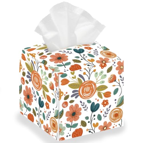 DELORIGIN Taschentuchbox Halter Mit Blumen Und Blättern Quadratische Taschentuchbox Abdeckung Faltbare Taschentuch Aufbewahrungsbox Taschentuchbox Halter Für Schlafzimmer Büro Badezimmer Auto von DELORIGIN