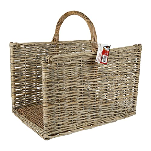 Ruecab – Kaminholzkorb – Korb für Holzscheite, Transportkorb für Brennholz aus Weide – Modell Siam – grau – Maße: 51 x 50 x 38 cm von RUECAB