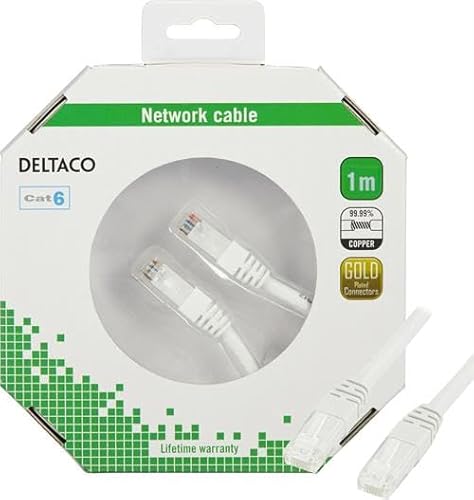 DELTACO TP-61V-K Netzwerkkabel 1m Cat6 U/UTP (UTP) weiß - Netzwerkkabel (1m, Cat6, U/UTP (UTP), RJ-45, RJ-45, Weiß) von DELTACO