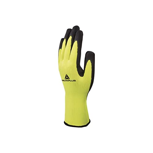 Deltaplus VV735JA10 Acryl Feinstrickhandschuh - Handfläche Mit Latex-Schaumstoff Beschichtung, Neongelb-Schwarz, Größe 10 von DELTAPLUS