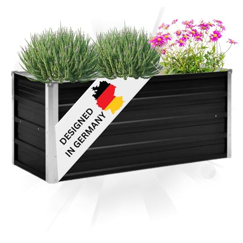 DELUKE® Hochbeet für Garten Oskar Anthrazit | 100x40x45cm | Verzinkter Stahl | Wetterfest | Hochbeet Metall Gartenbeet Kräuterbeet Blumenbeet Beet hoch Frühbeet für Garten Gemüsebeet von DELUKE
