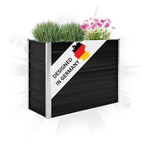 DELUKE® Hochbeet für Garten Oskar Anthrazit | 100x40x77cm | Verzinkter Stahl | Wetterfest | Hochbeet Metall Gartenbeet Kräuterbeet Blumenbeet Beet hoch Frühbeet für Garten Gemüsebeet von DELUKE