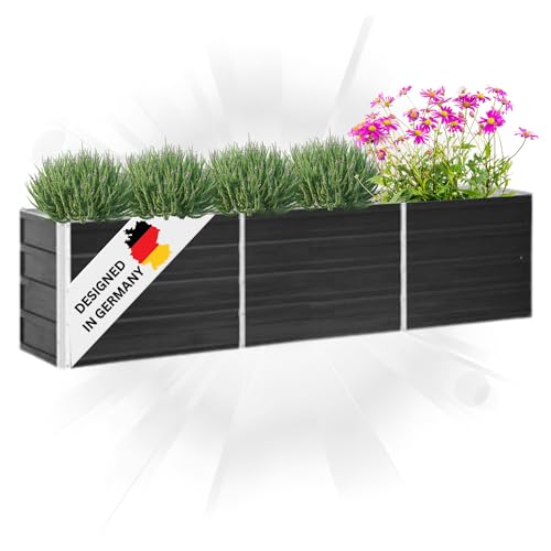 DELUKE® Hochbeet für Garten Oskar Anthrazit | 240x40x45cm | Verzinkter Stahl | Wetterfest | Gartenbeet Kräuterbeet Blumenbeet Beet hoch Frühbeet für Garten Gemüsebeet von DELUKE