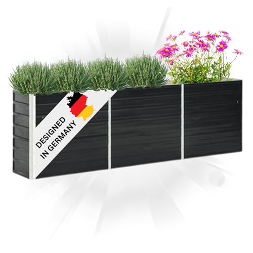 DELUKE® Hochbeet für Garten Oskar Anthrazit | 240x40x77cm | Verzinkter Stahl | Wetterfest | Hochbeet Metall Gartenbeet Kräuterbeet Blumenbeet Beet hoch Frühbeet für Garten Gemüsebeet von DELUKE