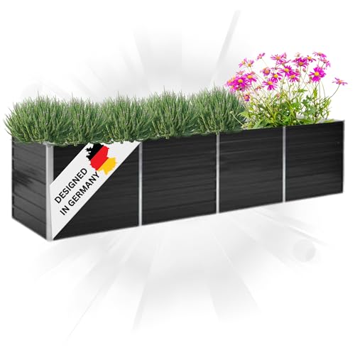 DELUKE® Hochbeet für Garten Oskar Anthrazit | 320x80x77cm | Verzinkter Stahl | Wetterfest | Hochbeet Metall Gartenbeet Kräuterbeet Blumenbeet Beet hoch Frühbeet für Garten Gemüsebeet von DELUKE