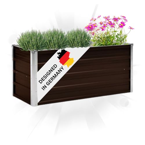 DELUKE® Hochbeet für Garten Oskar Braun | 100x40x45cm | Verzinkter Stahl | Wetterfest | Hochbeet Metall Gartenbeet Kräuterbeet Blumenbeet Beet hoch Frühbeet für Garten Gemüsebeet von DELUKE
