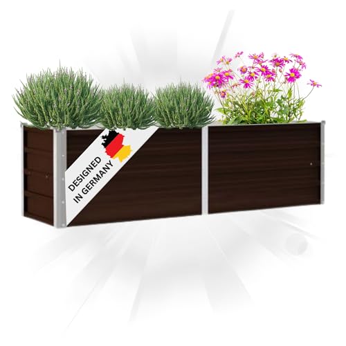 DELUKE® Hochbeet für Garten Oskar Braun | 160x40x45cm | Verzinkter Stahl | Wetterfest | Hochbeet Metall Gartenbeet Kräuterbeet Blumenbeet Beet hoch Frühbeet für Garten Gemüsebeet von DELUKE