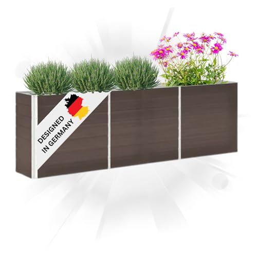 DELUKE® Hochbeet für Garten Oskar Braun | 240x40x77cm | Verzinkter Stahl | Wetterfest | Gartenbeet Kräuterbeet Blumenbeet Beet hoch Frühbeet für Garten Gemüsebeet von DELUKE