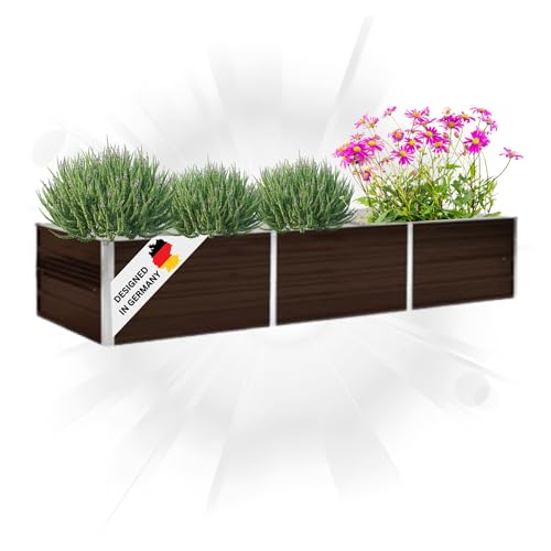 DELUKE® Hochbeet für Garten Oskar Braun | 240x80x45cm | Verzinkter Stahl | Wetterfest | Gartenbeet Kräuterbeet Blumenbeet Beet hoch Frühbeet für Garten Gemüsebeet von DELUKE