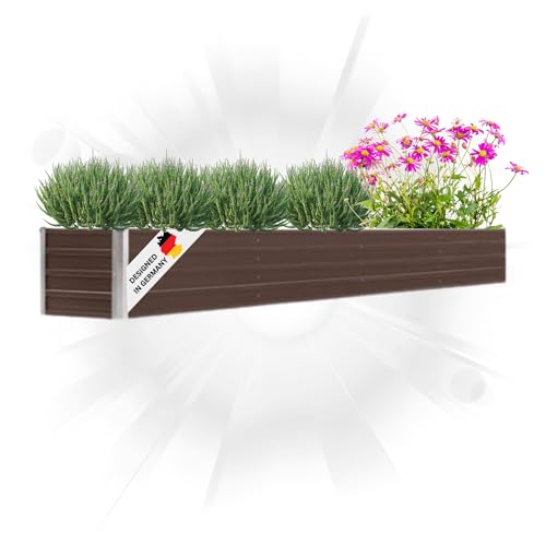 DELUKE® Hochbeet für Garten Oskar Braun | 320x40x45cm | Verzinkter Stahl | Wetterfest | Gartenbeet Kräuterbeet Blumenbeet Beet hoch Frühbeet für Garten Gemüsebeet von DELUKE