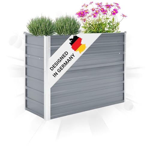 DELUKE® Hochbeet für Garten Oskar Grau | 100x40x77cm | Verzinkter Stahl | Wetterfest | Gartenbeet Kräuterbeet Blumenbeet Beet hoch Frühbeet für Garten Gemüsebeet von DELUKE