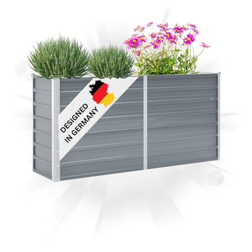 DELUKE® Hochbeet für Garten Oskar Grau | 160x40x77cm | Verzinkter Stahl | Wetterfest | Gartenbeet Kräuterbeet Blumenbeet Beet hoch Frühbeet für Garten Gemüsebeet von DELUKE