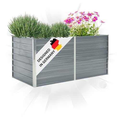 DELUKE® Hochbeet für Garten Oskar Grau | 160x80x77cm | Verzinkter Stahl | Wetterfest | Gartenbeet Kräuterbeet Blumenbeet Beet hoch Frühbeet für Garten Gemüsebeet von DELUKE