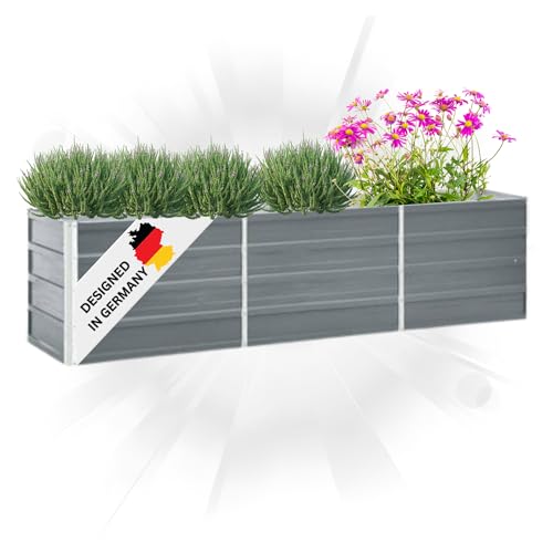 DELUKE® Hochbeet für Garten Oskar Grau | 240x40x45cm | Verzinkter Stahl | Wetterfest | Hochbeet Metall Gartenbeet Kräuterbeet Blumenbeet Beet hoch Frühbeet für Garten Gemüsebeet von DELUKE