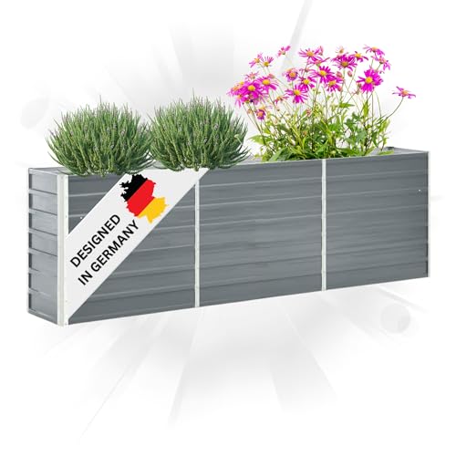 DELUKE® Hochbeet für Garten Oskar Grau | 240x40x77cm | Verzinkter Stahl | Wetterfest | Gartenbeet Kräuterbeet Blumenbeet Beet hoch Frühbeet für Garten Gemüsebeet von DELUKE