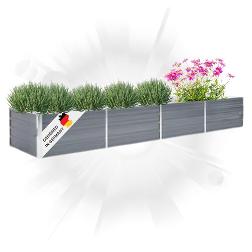 DELUKE® Hochbeet für Garten Oskar Grau | 320x80x45cm | Verzinkter Stahl | Wetterfest | Gartenbeet Kräuterbeet Blumenbeet Beet hoch Frühbeet für Garten Gemüsebeet von DELUKE