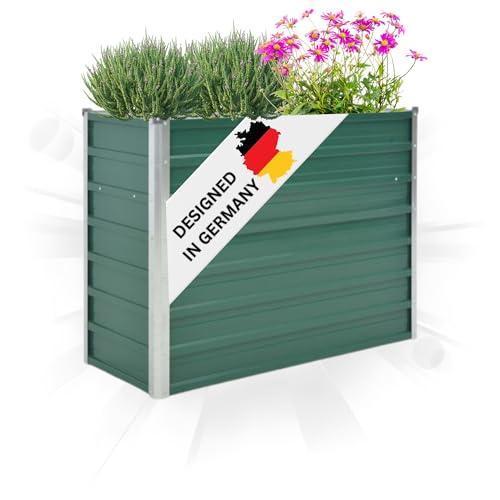 DELUKE® Hochbeet für Garten Oskar Grün | 100x40x77cm | Verzinkter Stahl | Wetterfest | Hochbeet Metall Gartenbeet Kräuterbeet Blumenbeet Beet hoch Frühbeet für Garten Gemüsebeet von DELUKE