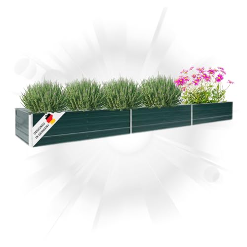 DELUKE® Hochbeet für Garten Oskar Grün | 480x80x45cm | Verzinkter Stahl | Wetterfest | Hochbeet Metall Gartenbeet Kräuterbeet Blumenbeet Beet hoch Frühbeet für Garten Gemüsebeet von DELUKE