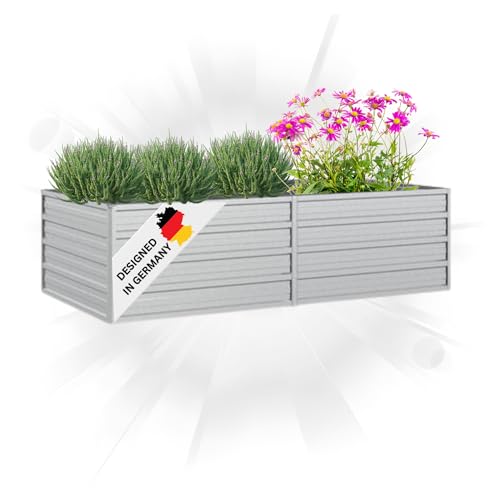 DELUKE® Hochbeet für Garten Oskar Silber | 160x80x45cm | Verzinkter Stahl | Wetterfest | Hochbeet Metall Gartenbeet Kräuterbeet Blumenbeet Beet hoch Frühbeet für Garten Gemüsebeet von DELUKE