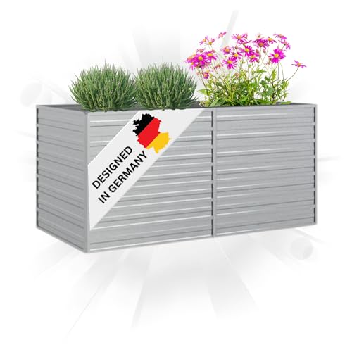 DELUKE® Hochbeet für Garten Oskar Silber | 160x80x77cm | Verzinkter Stahl | Wetterfest | Hochbeet Metall Gartenbeet Kräuterbeet Blumenbeet Beet hoch Frühbeet für Garten Gemüsebeet von DELUKE
