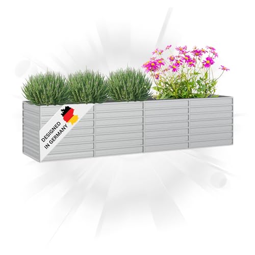 DELUKE® Hochbeet für Garten Oskar Silber | 320x80x77cm | Verzinkter Stahl | Wetterfest | Hochbeet Metall Gartenbeet Kräuterbeet Blumenbeet Beet hoch Frühbeet für Garten Gemüsebeet von DELUKE