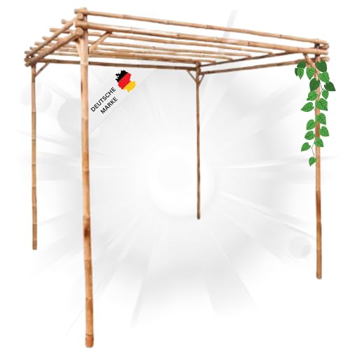 DELUKE® Pergola aus Holz Leod | 1,7x1,7x2,2m Bambus | Terrassenüberdachung Sonnenschutz Rankhilfe Pergola Holz Bausatz freistehend Gartendeko Gartenbogen Gartenpergola von DELUKE