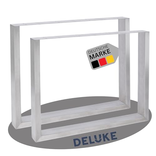 DELUKE® Tischbeine Metall CERMO Silber | 72x80cm HxB | 2er Set | inkl. Schrauben + Bodenschoner | Tischgestell Tischkufen 2 Stück Tischbein für Holztisch Esstisch Schreibtisch Sitzbank von DELUKE