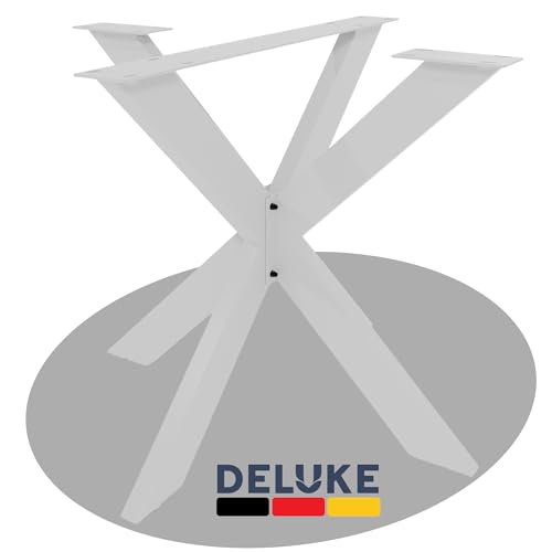 DELUKE® Tischgestell Metall KRYT Weiß | inkl. Schrauben + Bodenschoner | Tischbein Tischkufe Tischgestell für Holztisch Esstisch Schreibtisch Sitzbank | 71x85x85cm von DELUKE